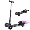 HOMCOM Kids Scooter, 3 Wheel Foldable Kick Scooter Adjustable Height w/ Flashing Wheels, Music, Water Spray for 3-6 Years, Black