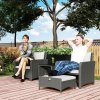 Outsunny 5 Piece Rattan Garden Furniture Set, Wicker Patio Conversation Set with 2 Chairs, 2-Tier Coffee Table, 2 Ottomans and Thick Cushions for Outdoor, Balcony, Bistro, Porch, Cream White