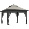Outsunny 3 x 3(m) Pop Up Gazebo with Mosquito Netting, 1 Person Easy up Marquee Party Tent with 1-Button Push, Double Roof, Carry Bag, Sandbags, Height Adjustable Instant Shelter, Grey