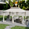 Outsunny 3 x 4m Garden Gazebo with Sides, Double Roof Metal Gazebo, Outdoor Gazebo Canopy Shelter for Patio, Deck, Cream White