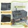 PawHut Tortoise House w/ Shelf, Small Pet Reptile Wooden House w/ Hide Shelter Den and Run, Lamp Holder, Tray, for Indoors, Outdoors - Grey