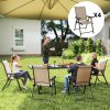 Outsunny Set of 4 Folding Chair, Garden Chair Set with Breathable Mesh Back and Seat, Outdoor Camping Chairs with Armrests, Steel Frame for Deck Balcony, Brown