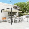 Outsunny 3 x 4m Lean To Pergola with Retractable Roof, Wall Mounted Garden Gazebo Outdoor Sun Shade Shelter for Patio, Deck, Khaki