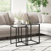 HOMCOM Nesting Tables Set of 2, Side End Table with Tempered Glass Top and Steel Frame for Living Room, Bedroom, Black