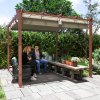 Outsunny 3 x 3(m) Garden Pergola with Retractable Roof Canopy and Wood Grain Aluminium Frame, Outdoor Gazebo Pergola Kit, UPF30+ Sun Shade Shelter for Deck, Porch, Natural Wood Finish