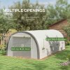 Outsunny 6 x 3(m) Walk-in Polytunnel Greenhouse with Upgraded Structure, Zipped Roll Up Mesh Door, 8 Mesh Windows, Tunnel Warm House Tent with PE Cover, 15 Plant Labels and Gloves, White