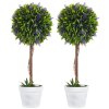 HOMCOM Set of 2 Decorative Artificial Plants Ball Trees with Lavender Flowers in Pot Fake Plants for Home Indoor Outdoor Decor, 60cm, Green