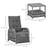 Outsunny 3 Pieces Rattan Bistro Set, Wicker Balcony Furniture Set with Reclining Sun Loungers, 2-Tier Coffee Table and Cushions, 2 Seater Garden Furniture for Outdoor Patio Balcony, Mixed Grey