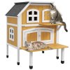 PawHut Wooden Outdoor Cat House, 2 Tiers Cat Shelter with Openable Asphalt Roof, Removable Panel, Escape Doors, Jumping Platform, Terrace, for 1-2 Cats - Yellow