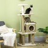 PawHut Cat Tree Climbing Kitten Tower Activity Centre for Indoor Cats w/ Jute Scratching Post, Cat House, Kitten Stand, Hanging Toy Ball - Beige