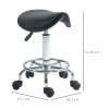 HOMCOM Saddle Stool, PU Leather Adjustable Rolling Salon Chair for Massage, Spa, Clinic, Beauty, Hairdressing and Tattoo, Black
