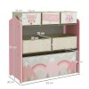 ZONEKIZ Kids Storage Unit, Childrens Toy Storage Organiser, with 6 Fabric Bins, for Bedroom, Nursery, 63 x 30 x 66cm, Pink