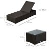 Outsunny 3 Pieces Rattan Sun Loungers with Side Table, 5-Level Adjustable Garden Recliner Sun Loungers Set of 2 with Cushions, Wicker Outdoor Patio Furniture with Glass Top Coffee Table, Dark Brown