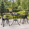 Outsunny 3 Piece Patio Bistro Set, Outdoor Aluminium Garden Table and Chairs with Umbrella Hole for Balcony, Black