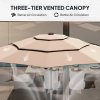 Outsunny 2.6 m Garden Parasol with Solar LED Lights, 3-Tier Patio Umbrella Outdoor with Tilt Mechanism & Crank Handle, UPF 30+, Table Umbrella for Market Terrace, Khaki