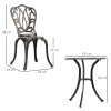 Outsunny 3 Piece Garden Bistro Set, Cast Aluminium Outdoor Furniture Set with Umbrella Hole for Balcony, Porch, Patio, Bronze Tone