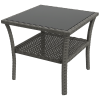 Outsunny 50cm Outdoor PE Rattan Coffee Table, Patio Wicker Two-tier Side Table with Glass Top, for Patio, Garden, Balcony, Grey