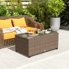 Outsunny Outdoor Coffee Table, PE Rattan Side Table with Tempered Glass Top, Wicker Rectangular Garden Coffee Table End Table with Steel Frame for Patio, Balcony, 90 x 50 x 38cm, Brown