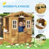 Outsunny Wooden Playhouse for Kids Outdoor Wendy House with Door, Windows, Mailbox, Flower Pot Holder, Serving Station, Bench for Children, Toddlers, Yellow