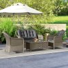 Outsunny 4 Pieces Outdoor PE Rattan Garden Furniture with Cushions, Patio Special Hand Weave Wicker Conservatory Sofa Set with Glass Top Coffee Table, Light Grey