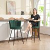 HOMCOM Bar Stools Set of 2, Modern Velvet-Feel Barstools with Petal Backrest and Footrest, Upholstered Breakfast Bar Chairs with Metal Legs for Kitchen Island Counter, Dining Room, Dark Green
