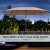 Outsunny 4.4m Double-Sided Sun Umbrella Garden Parasol Patio Sun Shade Outdoor with LED Solar Light, NO BASE INCLUDED, Khaki