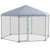 PawHut Walk in Chicken Run Chicken Coop Galvanised Outdoor Poultry Cage w/ Cover, for 10-15 Chickens, Hens, Rabbits, Ducks, 4 x 3.5 x 2.6m - Silver Tone