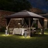 Outsunny 3.6 x 3.6m Pop Up Gazebo with Mesh Sides, UPF50+ Height Adjustable Party Tent Instant Event Shelter with Wheeled Carry Bag and Sand Bags for Garden, Patio, Beige