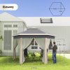 Outsunny 3 x 4m Garden Gazebo Hexagon Pop Up Gazebo Party Tent Canopy Double Roof Instant Shelter with Netting and Carry Bag for Outdoor Patio, Khaki