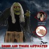 HOMCOM 160cm Witch Outdoor Halloween Decoration, Halloween Animatronic with Sound Activated, Light Up Eyes, Sound Effects, Animated Prop for Haunted House