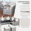 Outsunny 5 Pieces Rattan Garden Furniture Set, 6 Seater Wicker Dining Set, Corner Garden Sofa Outdoor Furniture Set with Glass Top Table, Footstool and Cushions for Patio, Beige