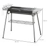 Outsunny Portable Charcoal Barbecue BBQ Grill with Griddle Plate, Easy Assembly, Stainless Steel Cooker with Seasoning Baskets, Storage Shelves and Hooks for Camping Picnic Hiking Garden Party