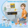 HOMCOM Kids Desk and Chair Set Adjustable Height Study Table Set w/ Drawer, Book Stand, Pen Slot - Grey