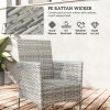 Outsunny Rattan Dining Set, 4 Seater Rattan Garden Furniture Set with 50mm Parasol Hole, Outdoor Garden Table and Chairs with Cushions, Slatted Wood Tabletop for Patio, Conservatory, Grey
