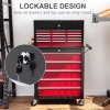 HOMCOM 2 in 1 Rolling Tool Cabinet on Wheels with 14 Drawers, Pegboard and Side Rack, Lockable Top Tool Chest and Roller Cabinet Combo for Workshop and Home, Red