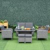 Outsunny 6 Pieces Rattan Garden Furniture Set, 6 Seater Garden Sofa Set with Glass Top Dining Table, Loveseat, 2 Armchairs and Ottomans, Wicker Outdoor Conservatory Furniture for Patio, Grey