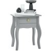 HOMCOM French Style Side Table with Drawer, End Table with Curved Legs, Bedside Table for Living Room, Bedroom, Grey