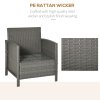 Outsunny 3 Pieces Rattan Bistro Set, Wicker Garden Furniture Set, Glass Top 2-tier Coffee Table and Chairs Set with Pillows and Washable Cushions for Outdoor, Patio, Balcony, Light Grey