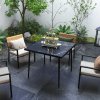 Outsunny Outdoor Dining Table for 4, Square Garden Table with Marble Effect Tempered Glass Top and Steel Frame for Balcony, Patio, 90cm x 90cm, Black
