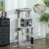 PawHut Cat Tree for Indoor Cats, 132cm Cat Tower with Scratching Posts and Pad, Cat Bed, Cat House, Jumping Platform, Grooming Brush, Toy Balls, Anti-Tip Kit, Cat Climbing Frame, Light Grey