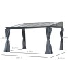 Outsunny 4 x 3(m) Outdoor Hardtop Gazebo with Curtains, Lean to Aluminium Pergola with Polycarbonate Roof, Garden Pavilion Sun Shade Shelter, Grey