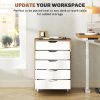 Vinsetto Vertical Filing Cabinet, 5-drawer File Cabinet, Mobile Office Cabinet on Wheels for Study, Home Office, Oak