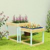 AIYAPLAY 2 PCS Wooden Sandpits, Outdoor Sand and Water Play Tables with Bottom Liner, Picnic Sensory Table for Kids Aged 3-8 Years Old, Natural Wood Finish
