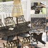 Outsunny 9 Pieces Cast Aluminium Garden Dining Set, 8 Seater Garden Table and Chairs with Parasol Hole, Outdoor Garden Furniture Set with Cushions for Patio, Bronze Tone