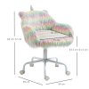 Vinsetto Fluffy Desk Chair with Arms, Faux Fur Home Office Chair, Unicorn Swivel Chair with Adjustable Height and Wheels, Colourful