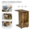 HOMCOM Mobile Sofa Side Table C-Shape End Table with Storage and Casters for Laptop Coffee Snack