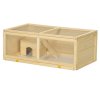 PawHut Wooden Hamster Cage, Small Animal Cage with Sliding Tray, Openable Top, Hut, Exercise Play House for Syrian Hamsters, Natural Wood Finish
