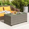 Outsunny Outdoor Coffee Table, PE Rattan Side Table with Tempered Glass Top, Wicker Rectangular Garden Coffee Table End Table with Steel Frame for Patio, Balcony, 90 x 50 x 38cm, Dark Grey