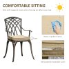 Outsunny 3 Piece Cast Aluminium Garden Bistro Set for 2, Outdoor Coffee Table Set Rust Resistant with Parasol Hole, Cushions, Patio Table and Chairs for Garden, Balcony, Bronze Tone