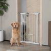 PawHut Extra Tall Dog Gate with Cat Flap, Pet Safety Gate for Doorways Stairs with Auto Close Double Locking, 104 cm Tall 74-80 cm Wide, White